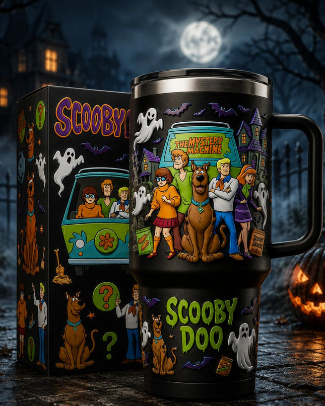 [Collection] Scooby-Doo 57th Anniversary 40oz Tumbler with Handle, Mystery Machine Horror Cartoon Travel Cup, Stainless Steel Insulated Tumbler, Halloween Gift