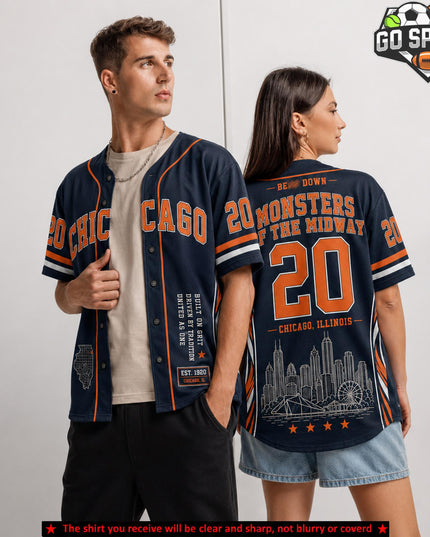 'Monsters Of Midway' Chicago Football Premium Baseball Jersey (Made in US), High quality Fabric Breathable Caleb Williams Chicago Football Fan Apparel, Game Day Outfit For Men Women, Gift For Husband, Boyfriend