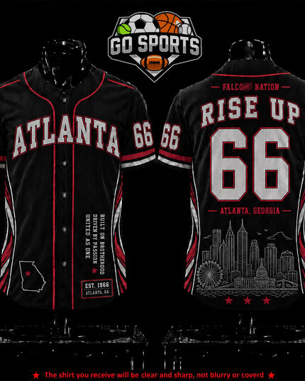 'Rise Up 66 EST' Atlanta Football Premium Baseball Jersey (Made in US), High quality Fabric Breathable Dirty Birds Football Fan Apparel, Game Day Oufit For Men Women, Gift For Husband, Boyfriend