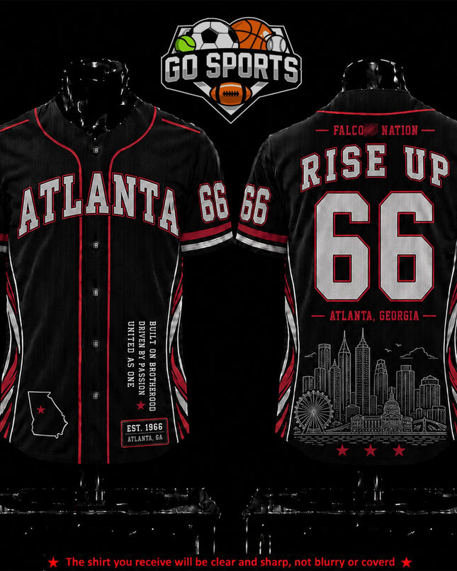 'Rise Up 66 EST' Atlanta Football Premium Baseball Jersey (Made in US), High quality Fabric Breathable Dirty Birds Football Fan Apparel, Game Day Oufit For Men Women, Gift For Husband, Boyfriend
