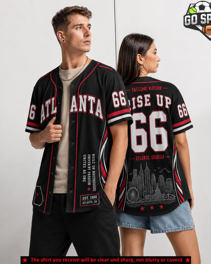 'Rise Up 66 EST' Atlanta Football Premium Baseball Jersey (Made in US), High quality Fabric Breathable Dirty Birds Football Fan Apparel, Game Day Oufit For Men Women, Gift For Husband, Boyfriend