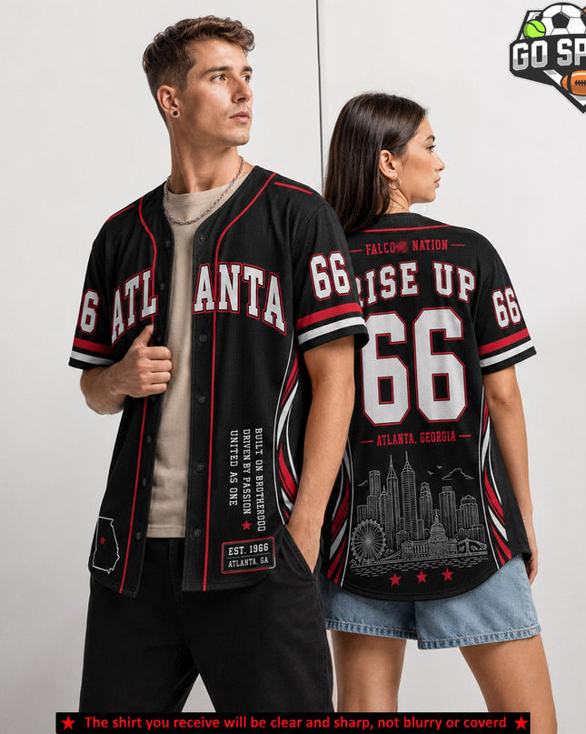 'Rise Up 66 EST' Atlanta Football Premium Baseball Jersey (Made in US), High quality Fabric Breathable Dirty Birds Football Fan Apparel, Game Day Oufit For Men Women, Gift For Husband, Boyfriend