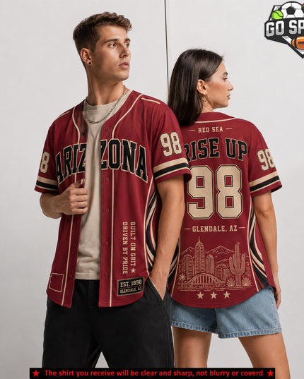'Rise Up 98 EST' Arizona Football Premium Baseball Jersey (Made in US), High quality Fabric Breathable Red Sea, Bird Gang Football Fan Apparel, Game Day Oufit For Men Women, Gift For Husband, Boyfriend
