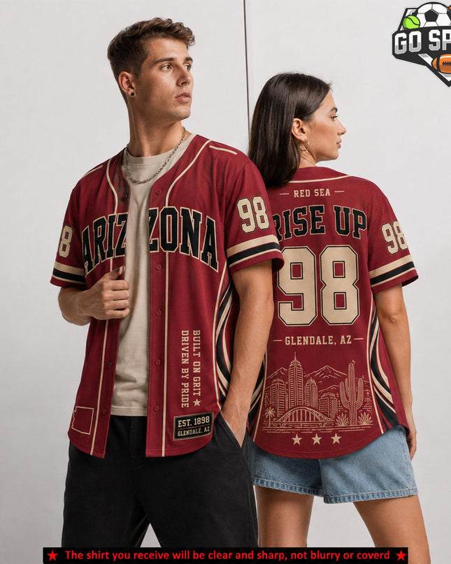 'Rise Up 98 EST' Arizona Football Premium Baseball Jersey (Made in US), High quality Fabric Breathable Red Sea, Bird Gang Football Fan Apparel, Game Day Oufit For Men Women, Gift For Husband, Boyfriend