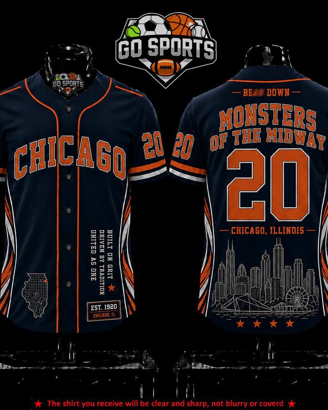 'Monsters Of Midway' Chicago Football Premium Baseball Jersey (Made in US), High quality Fabric Breathable Caleb Williams Chicago Football Fan Apparel, Game Day Outfit For Men Women, Gift For Husband, Boyfriend