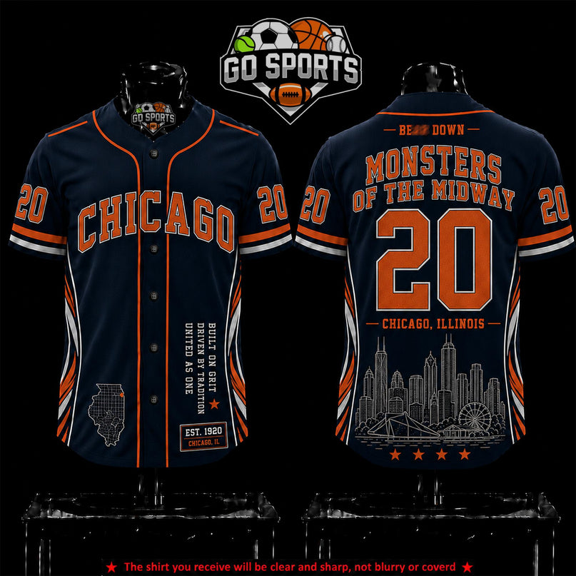 'Monsters Of Midway' Chicago Football Premium Baseball Jersey (Made in US), High quality Fabric Breathable Caleb Williams Chicago Football Fan Apparel, Game Day Outfit For Men Women, Gift For Husband, Boyfriend