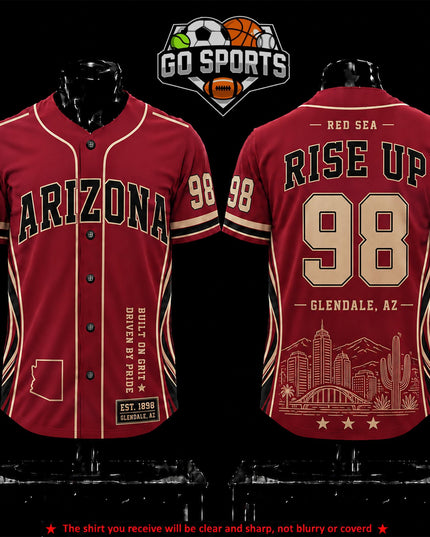 'Rise Up 98 EST' Arizona Football Premium Baseball Jersey (Made in US), High quality Fabric Breathable Red Sea, Bird Gang Football Fan Apparel, Game Day Oufit For Men Women, Gift For Husband, Boyfriend