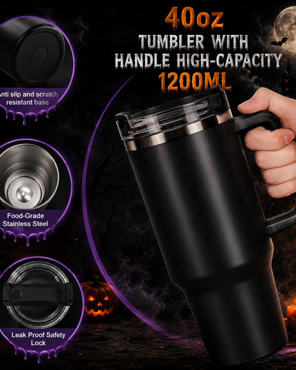 Jason Voorhees x Freddy Krueger #3 Horror Premium 40oz Stainless Steel Tumbler with Handle & Straw, Friday The 13th Horror Movie Insulated Travel Cup, Halloween Scary Tumbler, Horror Fan Gift
