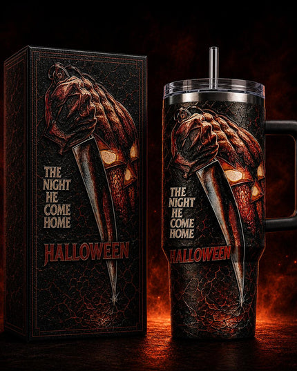 Michael Myers Halloween Horror #2 Premium 40oz Stainless Steel Tumbler with Handle & Straw, Halloween Horror Movie Insulated Travel Cup, Halloween Scary Tumbler, Horror Fan Gift