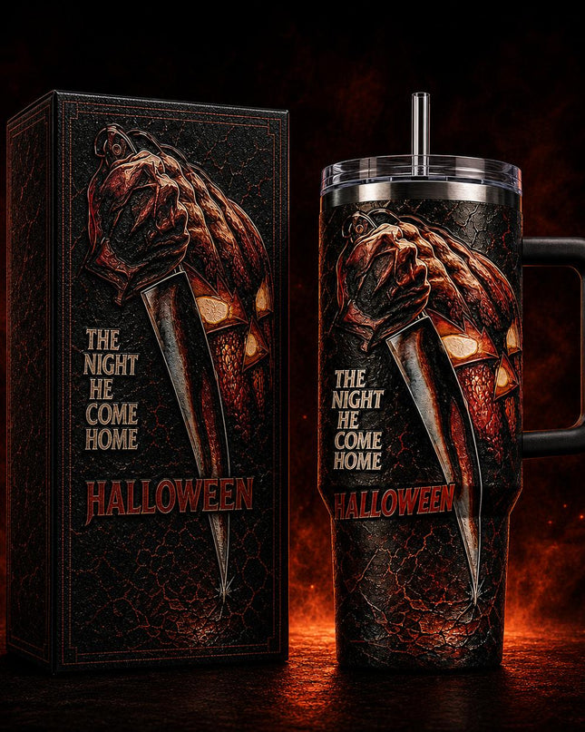 Michael Myers Halloween Horror #2 Premium 40oz Stainless Steel Tumbler with Handle & Straw, Halloween Horror Movie Insulated Travel Cup, Halloween Scary Tumbler, Horror Fan Gift
