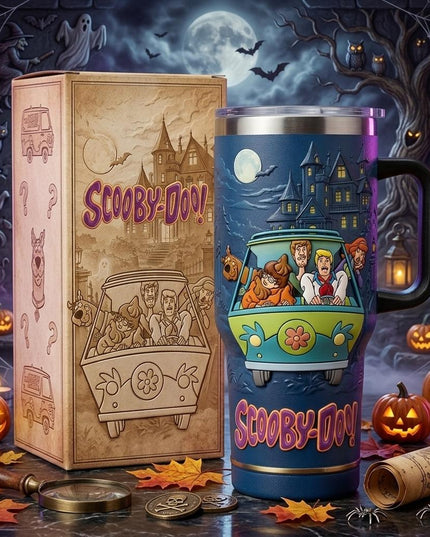 [Collection] Scooby-Doo 57th Anniversary 40oz Tumbler with Handle, Mystery Machine Horror Cartoon Travel Cup, Stainless Steel Insulated Tumbler, Halloween Gift