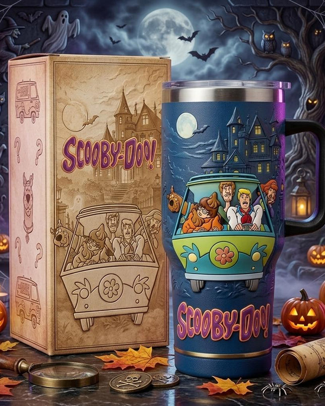 [Collection] Scooby-Doo 57th Anniversary 40oz Tumbler with Handle, Mystery Machine Horror Cartoon Travel Cup, Stainless Steel Insulated Tumbler, Halloween Gift