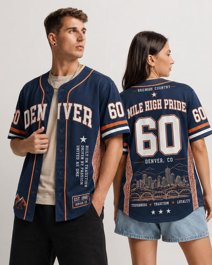 Denver Football 'Mile High Pride' Premium Baseball Jersey (Made in US), High quality Fabric Breathable BO Nix Denver Football Fan Apparel, Game Day Outfit For Men Women, Gift For Husband, Boyfriend