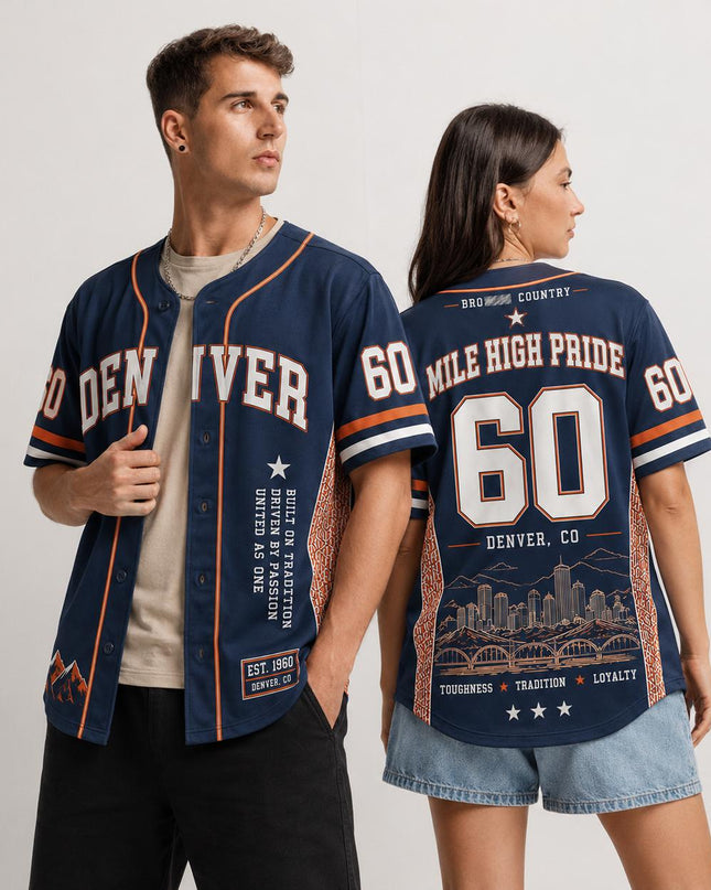 Denver Football 'Mile High Pride' Premium Baseball Jersey (Made in US), High quality Fabric Breathable BO Nix Denver Football Fan Apparel, Game Day Outfit For Men Women, Gift For Husband, Boyfriend