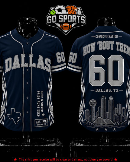 Dallas Football 'How 'bout them 60EST' Premium Baseball Jersey (Made in US), High quality Fabric Breathable Ceedee Lamb Dallas Football Fan Apparel, Game Day Outfit For Men Women, Gift For Husband, Boyfriend
